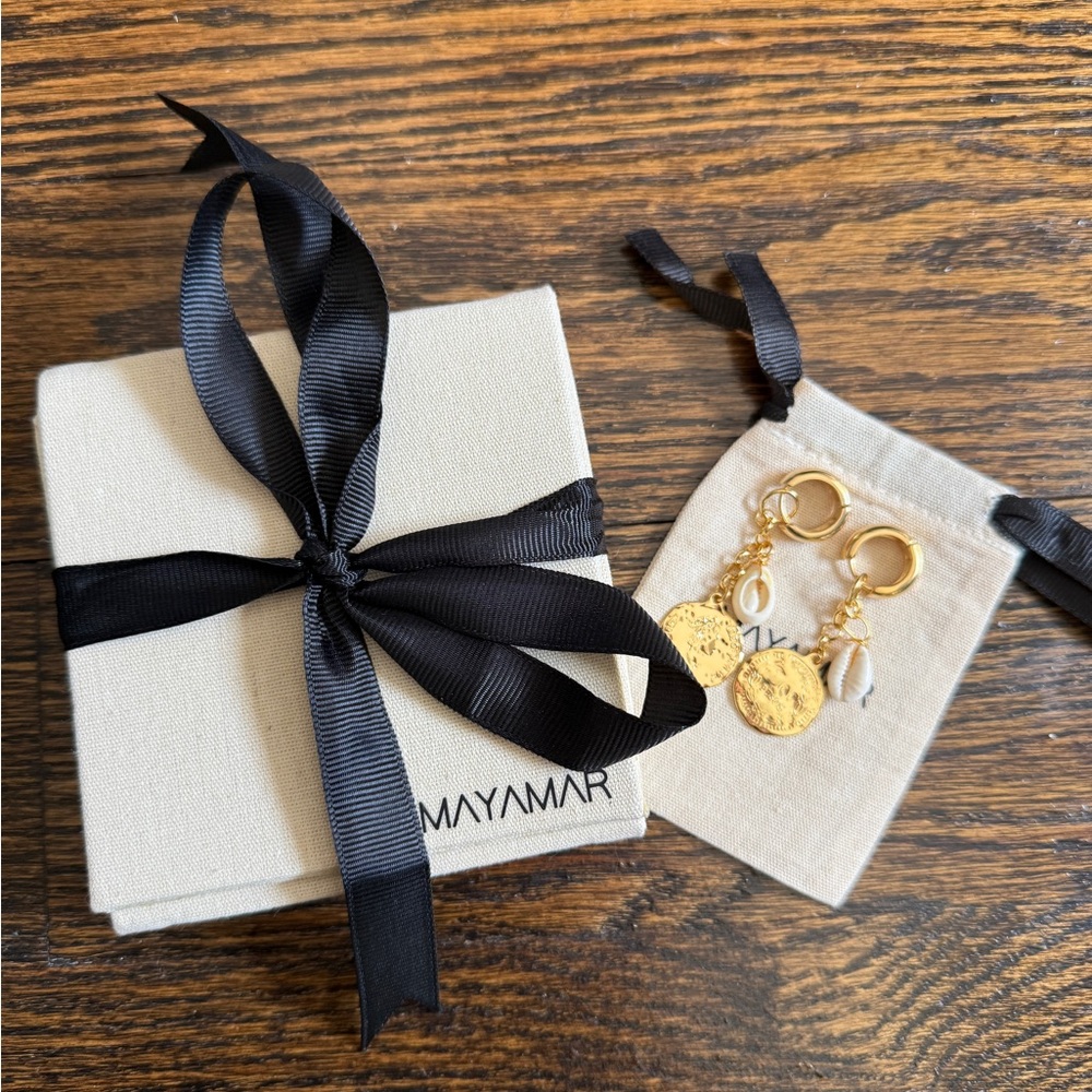 Mayamar 24k Gold Plated Shell Coin Earrings NWT